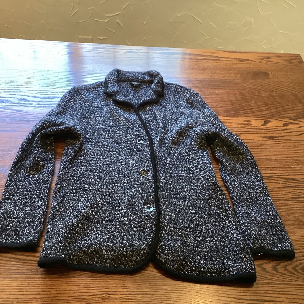 Talbots Black and Gray 100% Merino Wool Sweater